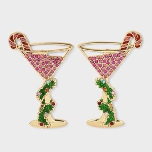 Christmas nwt Drink And Be Merry Earrings - Multi-Colored mistletoe martini